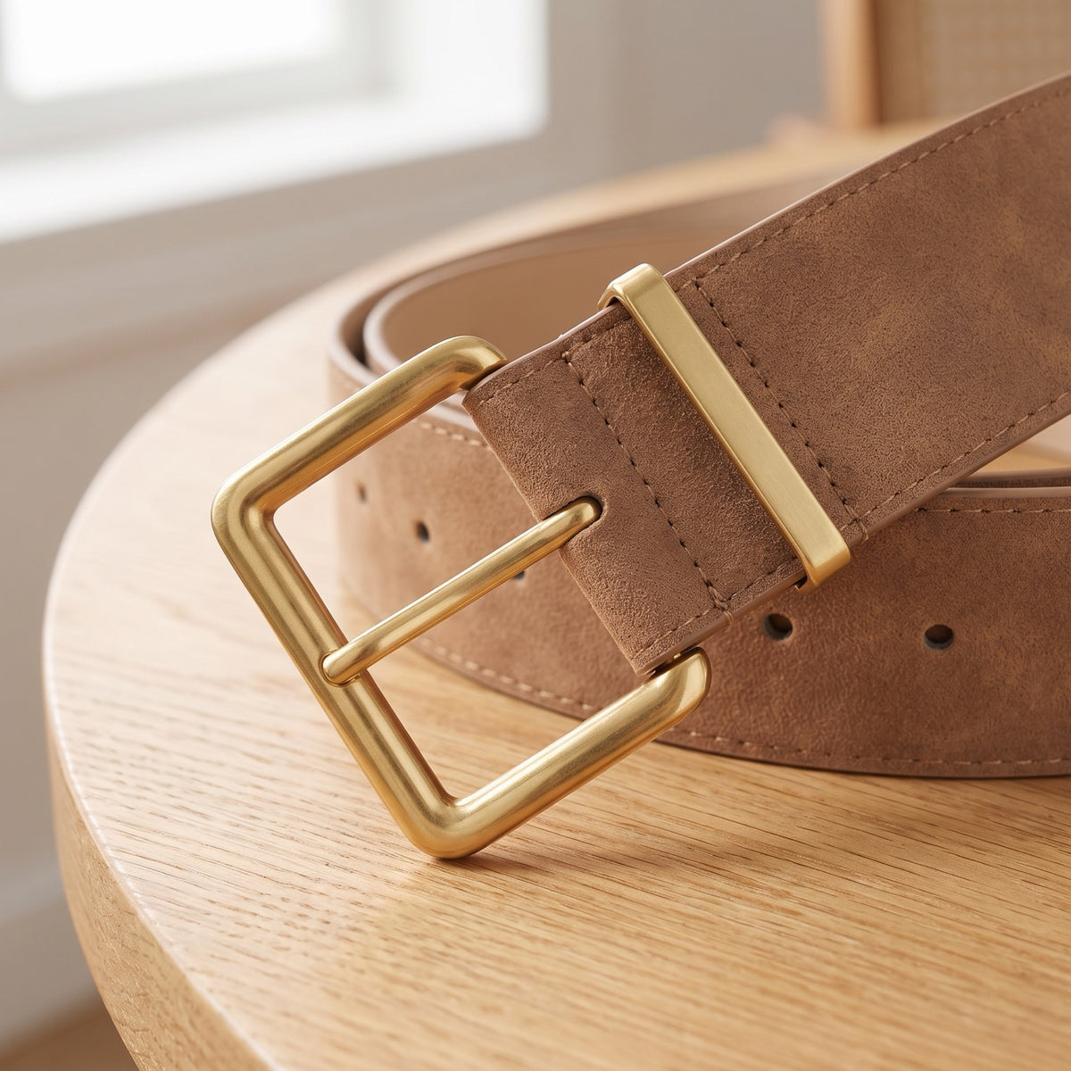 Brushed gold buckle close-up