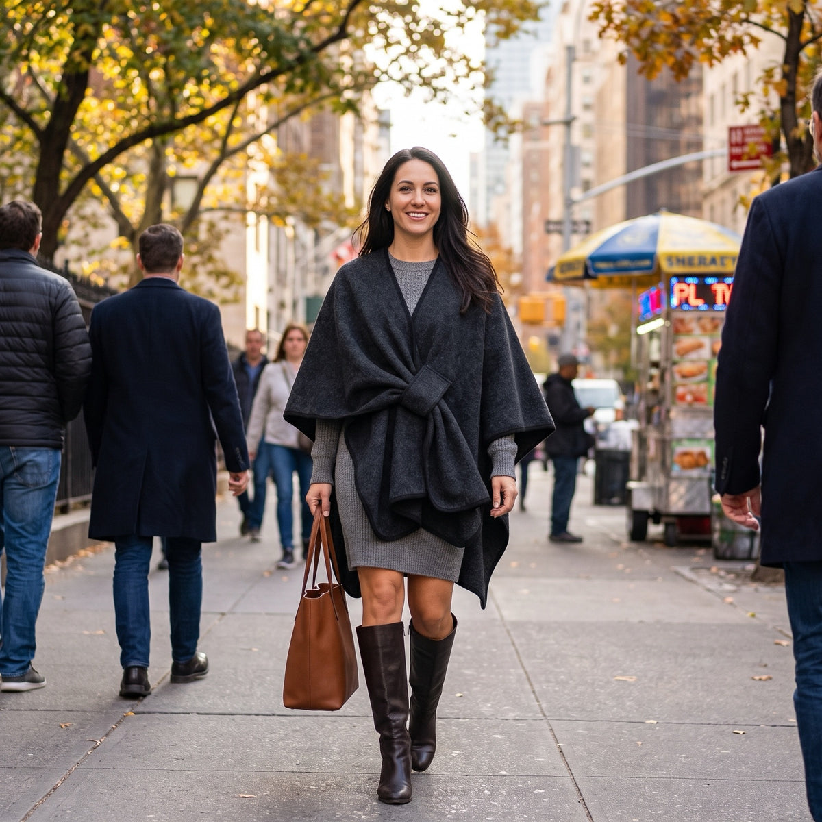 Charcoal wrap shawl in the city